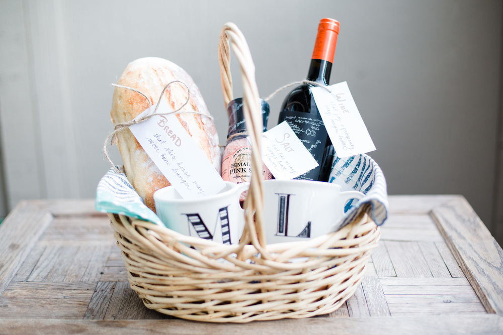 A Wonderful Life House Warming Gift, Housewarming Basket With Bread Salt Wine